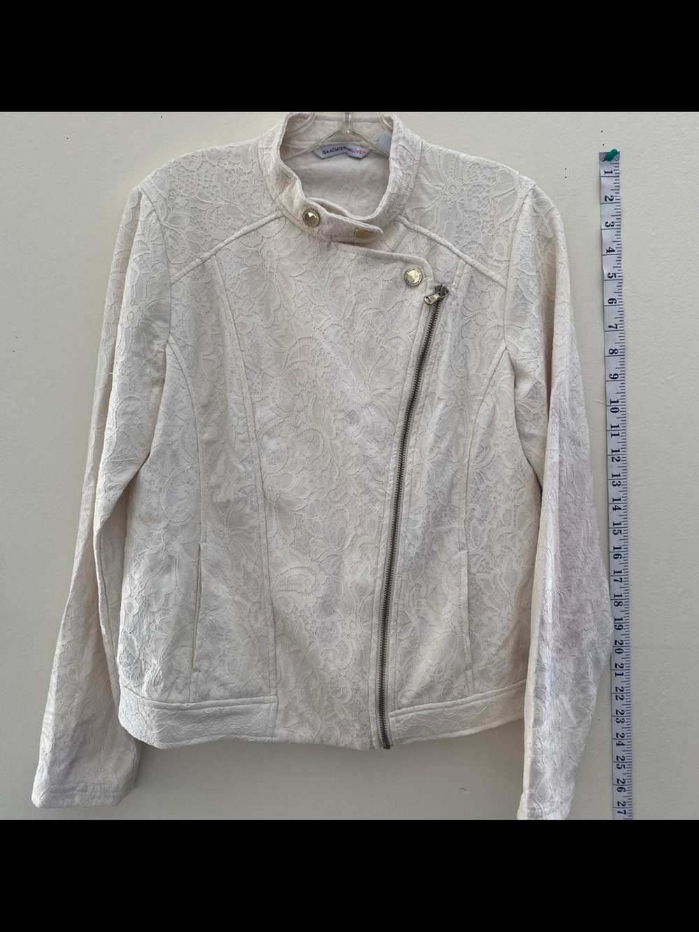 Lace-Textured Off-White Moto Jacket